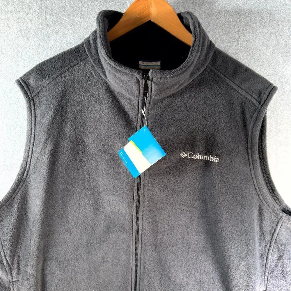 Columbia Steens‎ Mountain Fleece Vest Men's 2X Black Full Zip Pockets Mock Neck
